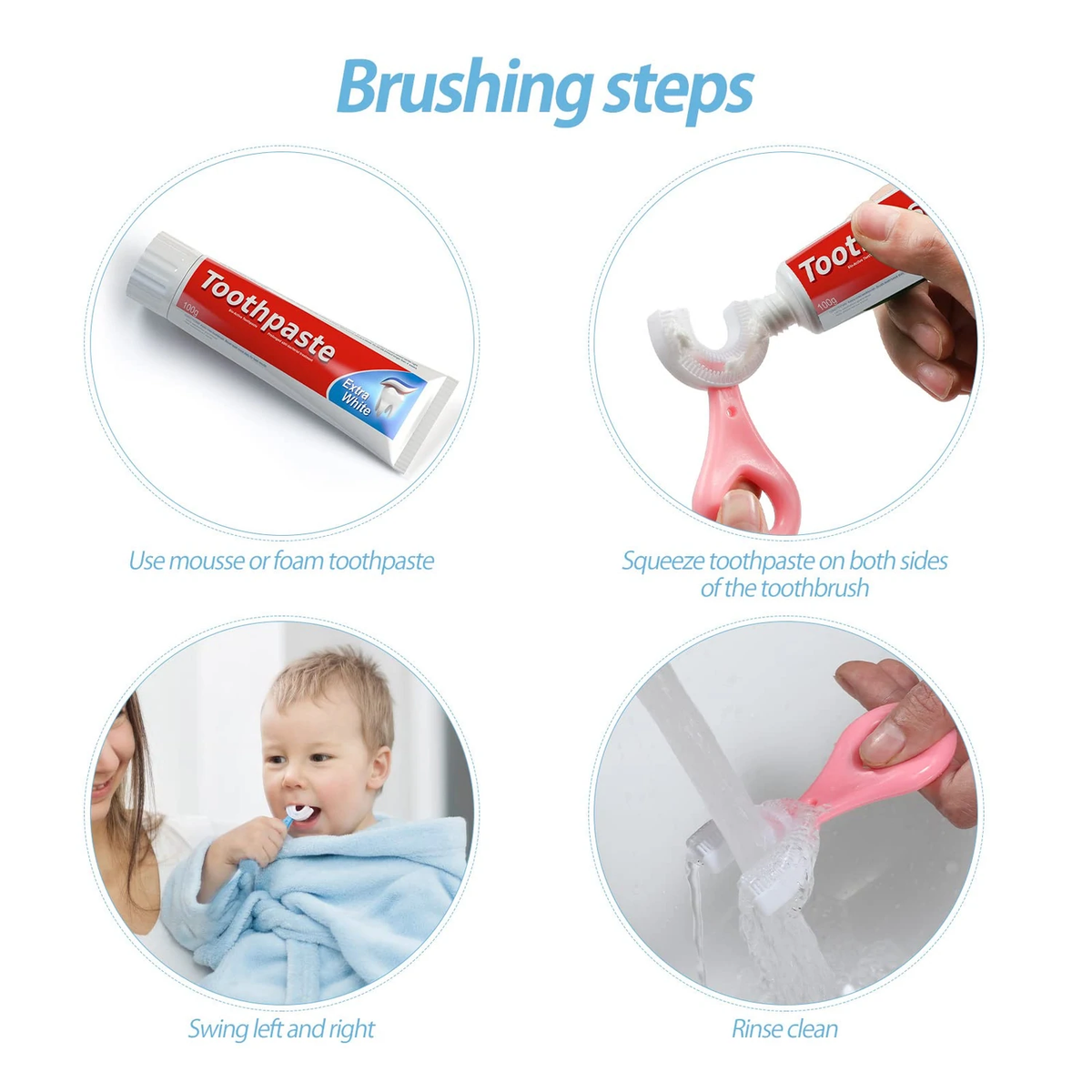 360° U-Shaped Silicone Baby Toothbrush for Kids – Soft & Gentle Oral Care Brush