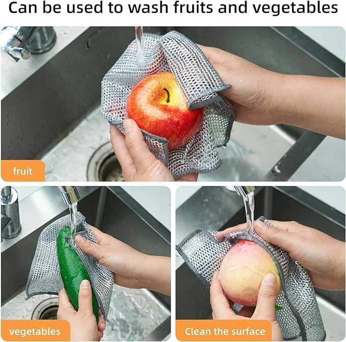 Heavy-Duty Wire Dishwashing Scrub Cloths – Reusable Kitchen Cleaning Towels for Dishes & Cookware, Pack of 10
