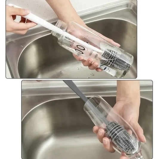 Long-Handle Silicone Bottle Cleaning Brush – 360° Kitchen, Baby Bottle & Cup Cleaner