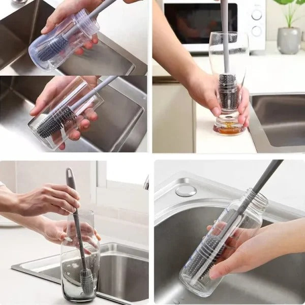 Long-Handle Silicone Bottle Cleaning Brush – 360° Kitchen, Baby Bottle & Cup Cleaner